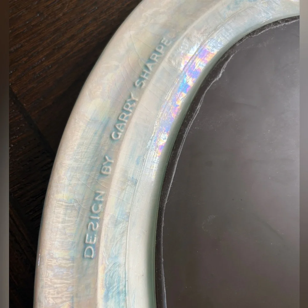 Vintage RARE Ceramic Hand Painted Scallop Seashell Oval Framed Wall Mirror